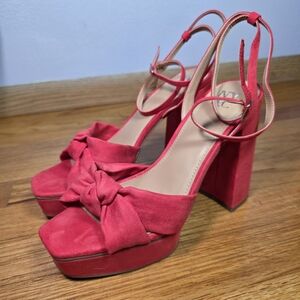 NY&C Red Platform Heels 9.5 | Never Worn Chunky Bow Sandals